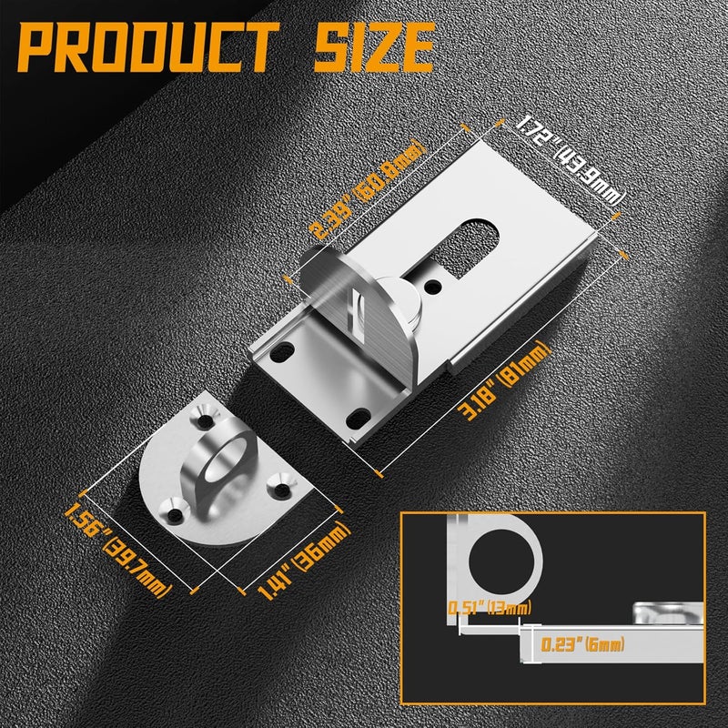 GMSP Sliding Door Lock, 90 Degree Door Hasp Latch Lock, Stainless Steel Security Right Angle Padlock with Screws for Push/Sliding/Barn Doors (1PC, Silver, Large) - Image 2